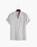 Men's Striped Short-Sleeve Shirt with a Stand Collar - White