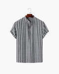 Men's Striped Short-Sleeve Shirt with a Stand Collar - Grey