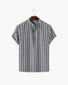 Men's Striped Short-Sleeve Shirt with a Stand Collar - Grey
