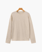 Men's Textured Crew-Neck Top with Long Straight Sleeves - Beige