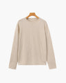 Men's Textured Crew-Neck Top with Long Straight Sleeves - Beige