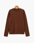 Men's Textured Crew-Neck Top with Long Straight Sleeves - Brown