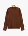 Men's Textured Crew-Neck Top with Long Straight Sleeves - Brown