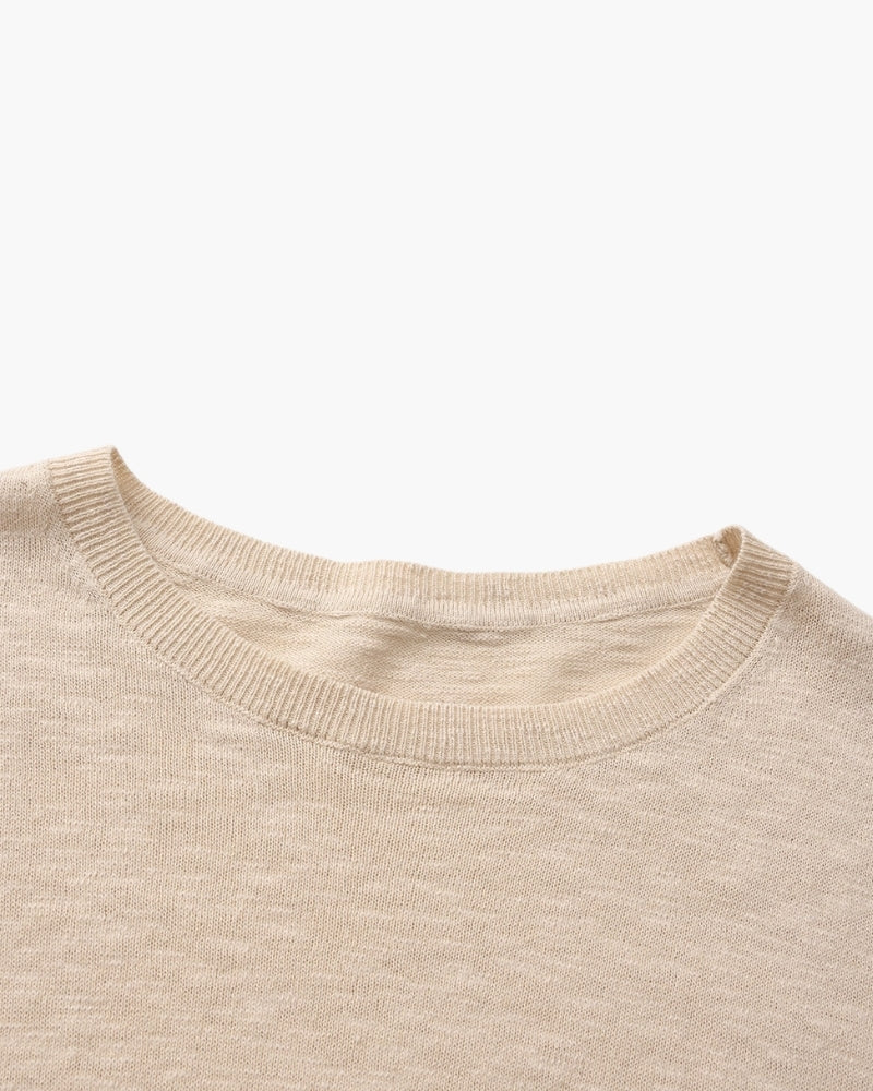 Men's Textured Crew-Neck Top with Long Straight Sleeves - Beige