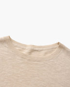 Men's Textured Crew-Neck Top with Long Straight Sleeves - Beige