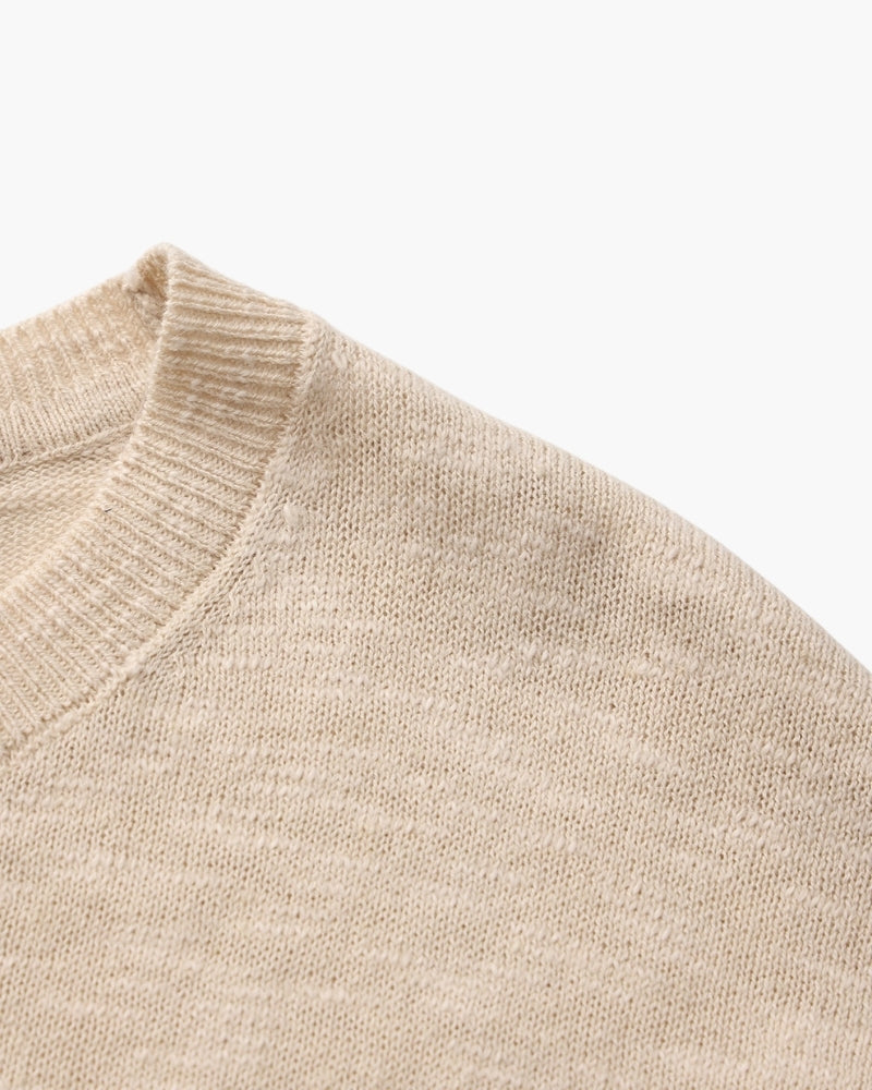 Men's Textured Crew-Neck Top with Long Straight Sleeves - Beige