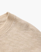 Men's Textured Crew-Neck Top with Long Straight Sleeves - Beige