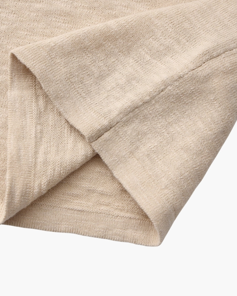 Men's Textured Crew-Neck Top with Long Straight Sleeves - Beige