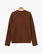 Men's Textured Crew-Neck Top with Long Straight Sleeves - Brown