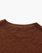 Men's Textured Crew-Neck Top with Long Straight Sleeves - Brown