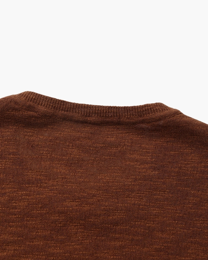 Men's Textured Crew-Neck Top with Long Straight Sleeves - Brown