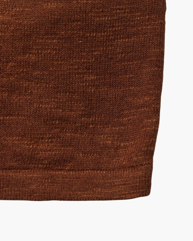 Men's Textured Crew-Neck Top with Long Straight Sleeves - Brown