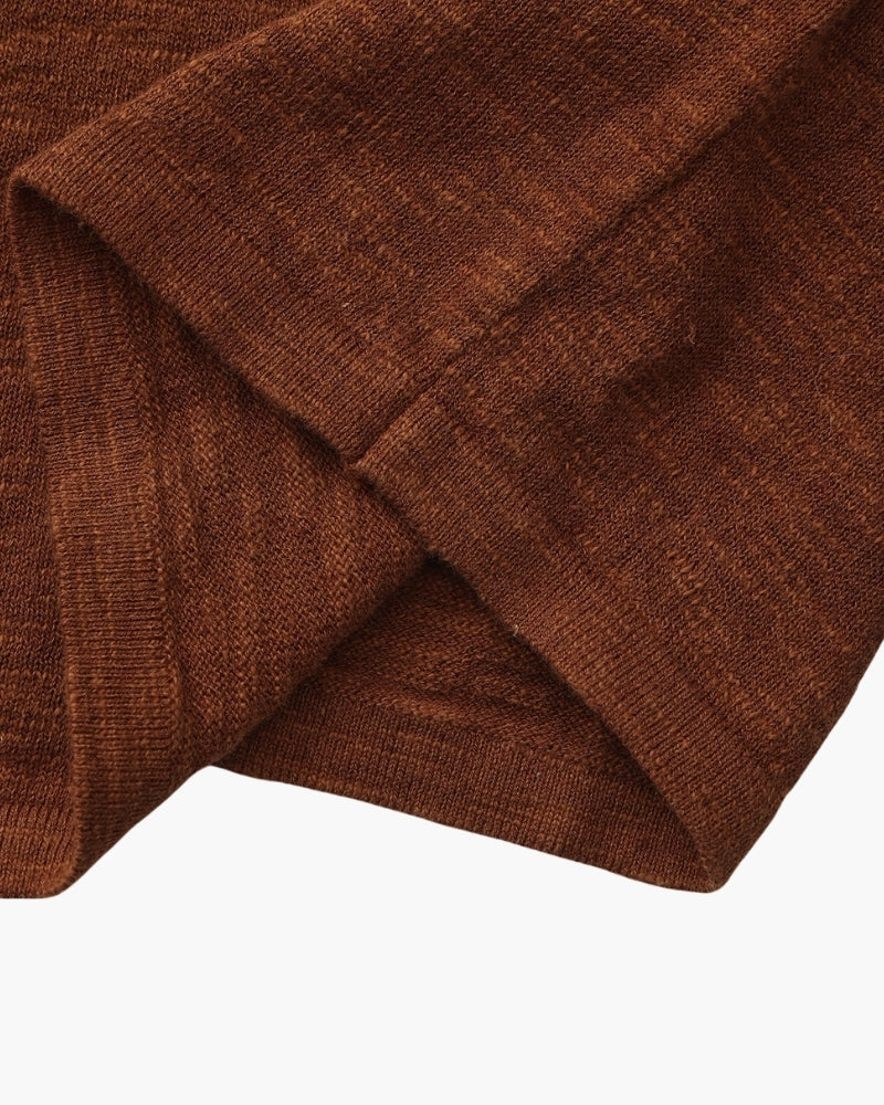 Men's Textured Crew-Neck Top with Long Straight Sleeves - Brown