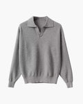 Men's Textured Open-Collar Jumper with Long Sleeves - Grey
