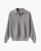Men's Textured Open-Collar Jumper with Long Sleeves - Grey