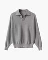 Men's Textured Open-Collar Jumper with Long Sleeves - Grey