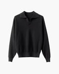 Men's Textured Open-Collar Jumper with Long Sleeves - Black