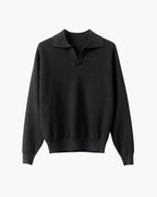 Men's Textured Open-Collar Jumper with Long Sleeves - Black