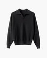 Men's Textured Open-Collar Jumper with Long Sleeves - Black