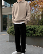 Men's Two-Button Collared Jumper with Dropped Sleeves - Beige