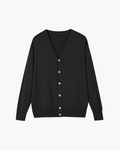 Men's V-Neck Button Cardigan with Ribbed Cuffs - Black