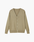 Men's V-Neck Button Cardigan with Ribbed Cuffs - Beige