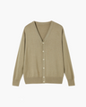 Men's V-Neck Button Cardigan with Ribbed Cuffs - Beige