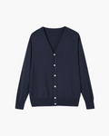 Men's V-Neck Button Cardigan with Ribbed Cuffs - Navy