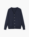 Men's V-Neck Button Cardigan with Ribbed Cuffs - Navy