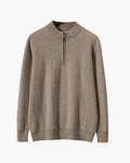 Men's Vertical-Rib Jumper with a Low Zip Neckline - Beige
