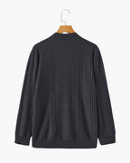 Men's Vertical-Rib Jumper with a Low Zip Neckline - Dark Grey