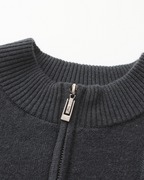 Men's Vertical-Rib Jumper with a Low Zip Neckline - Dark Grey