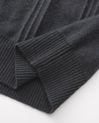 Men's Vertical-Rib Jumper with a Low Zip Neckline - Dark Grey