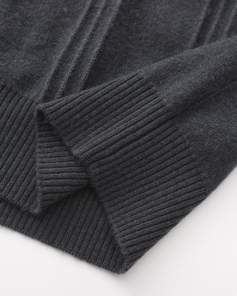 Men's Vertical-Rib Jumper with a Low Zip Neckline - Dark Grey
