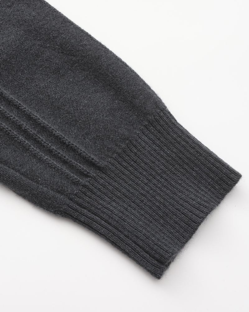 Men's Vertical-Rib Jumper with a Low Zip Neckline - Dark Grey