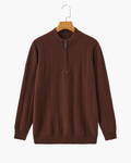Men's Vertical-Rib Jumper with a Low Zip Neckline - Brown