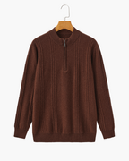 Men's Vertical-Rib Jumper with a Low Zip Neckline - Brown
