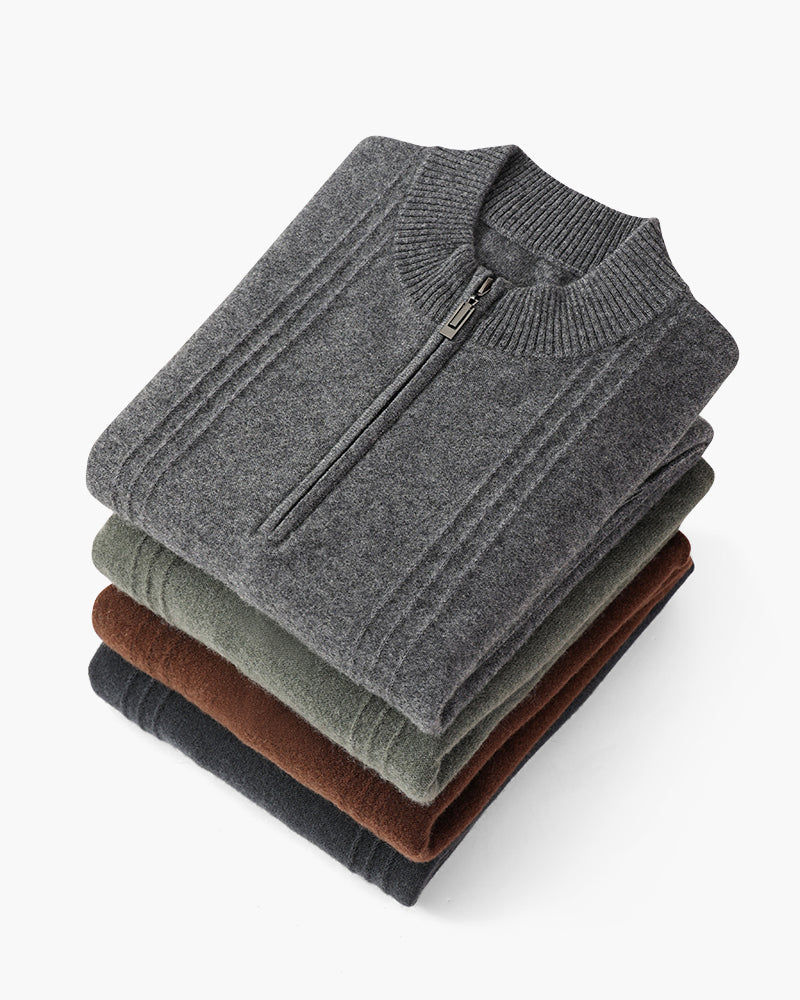 Men's Vertical-Rib Jumper with a Low Zip Neckline - shared
