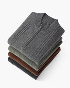 Men's Vertical-Rib Jumper with a Low Zip Neckline - shared