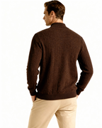 Men's Vertical-Rib Jumper with a Low Zip Neckline - Brown