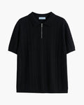 Men's Vertical-Rib Polo Shirt with a Short Zip - Black