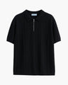 Men's Vertical-Rib Polo Shirt with a Short Zip - Black