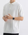 Men's Vertical-Rib Polo Shirt with a Short Zip - White