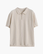 Men's Vertical-Rib Polo Shirt with a Short Zip - Beige