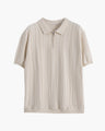Men's Vertical-Rib Polo Shirt with a Short Zip - Beige