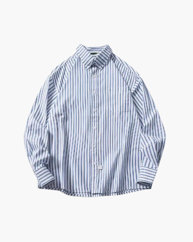 Men's Vertical-Stripe Shirt with a Single Chest Pocket - Light Blue