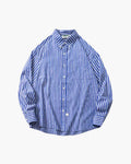 Men's Vertical-Stripe Shirt with a Single Chest Pocket - Blue