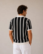 Men's Vertical-Stripe Zip Polo with Contrast Collar - Black