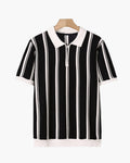 Men's Vertical-Stripe Zip Polo with Contrast Collar - Black