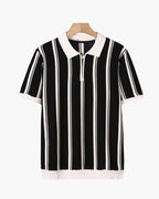 Men's Vertical-Stripe Zip Polo with Contrast Collar - Black